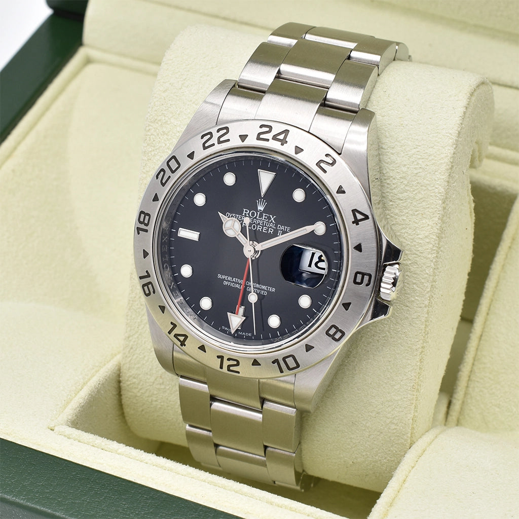 Rolex Explorer II Black 3186 16570 2011 Box & Papers, Serial no. V672194 – Pre-owned Watch | Wiseman's Watches