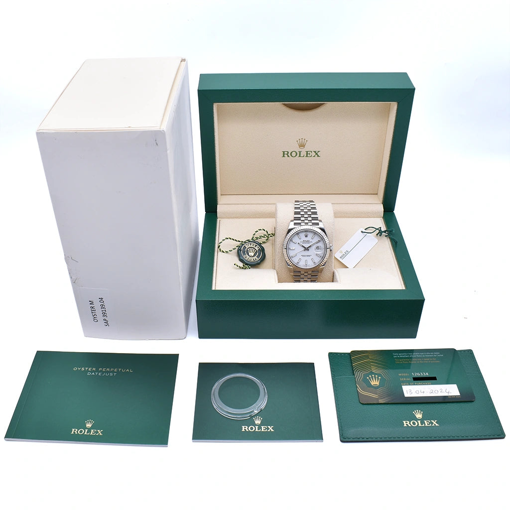 Rolex Datejust 41mm White Fluted Jubilee 2024 Box & Papers 126334-0010