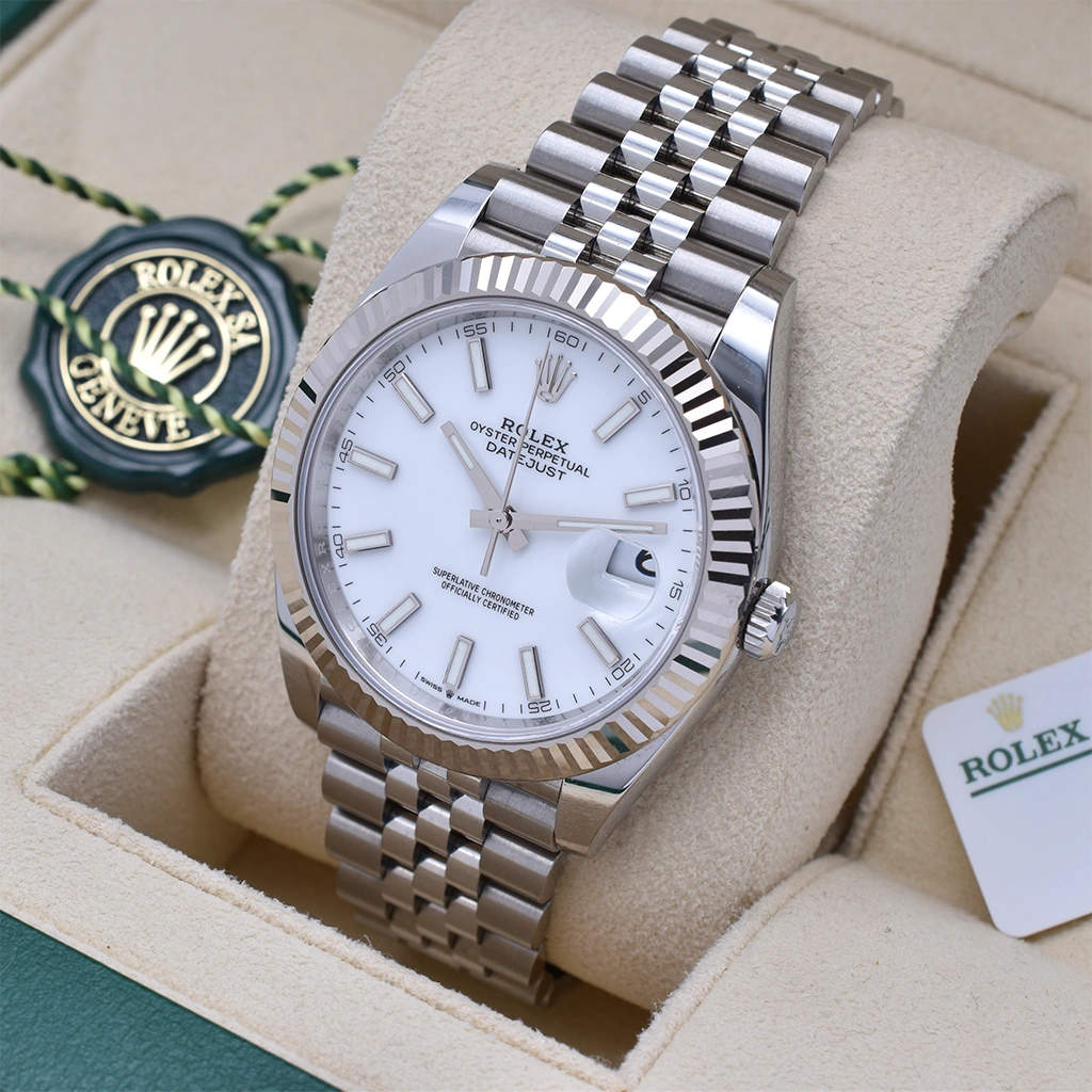 Rolex Datejust 41mm White Fluted Jubilee 2024 Box & Papers 126334-0010
