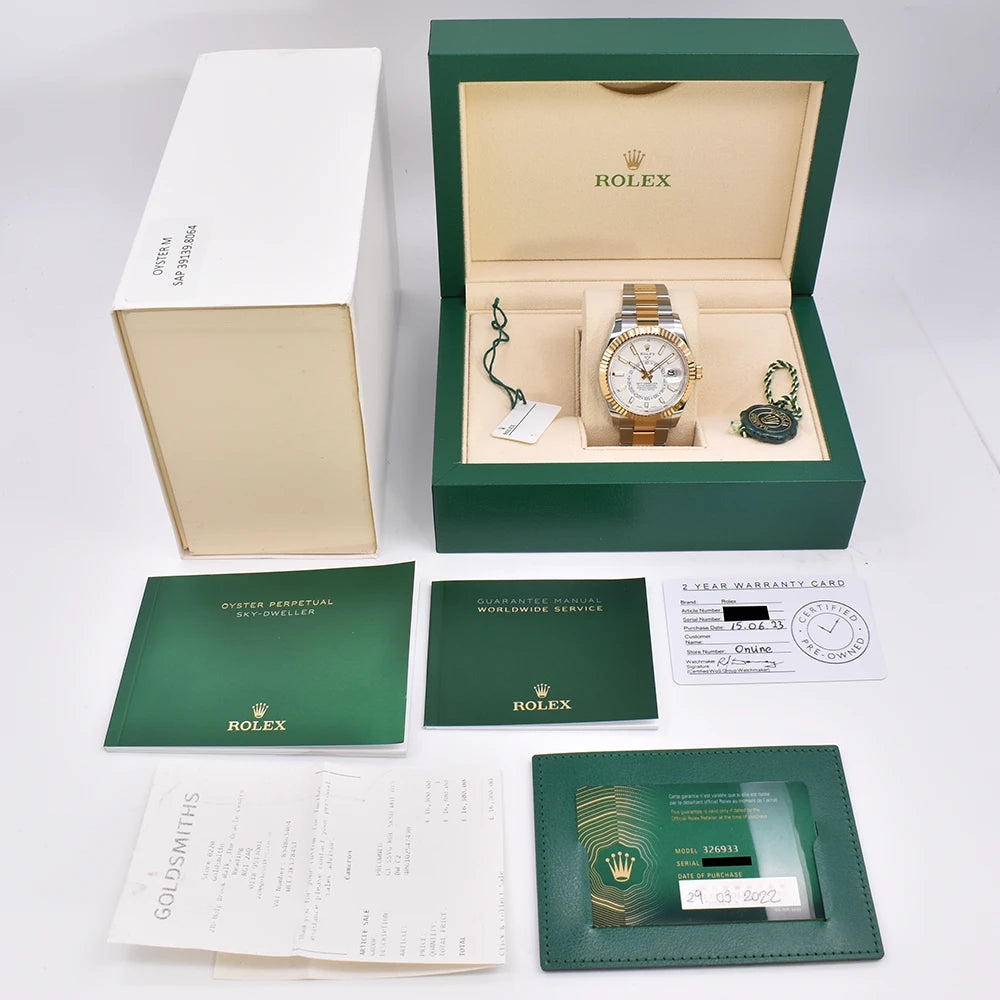 Rolex Sky-Dweller Stainless Steel Yellow Gold White Oyster 326933-0009 2022