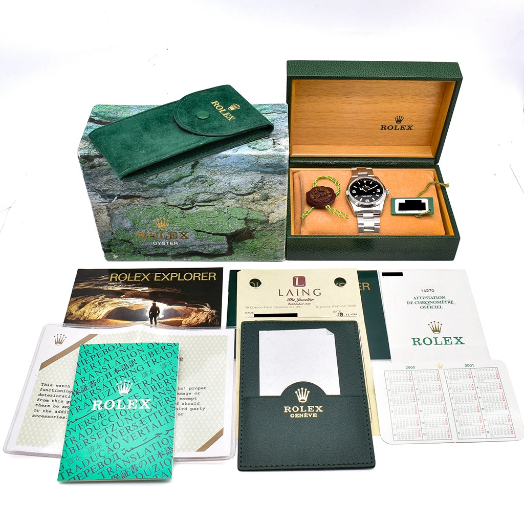 Rolex Explorer I 36mm 14270 2000 Box & Papers, Serial no. P393807 – Pre-owned Watch | Wiseman's Watches