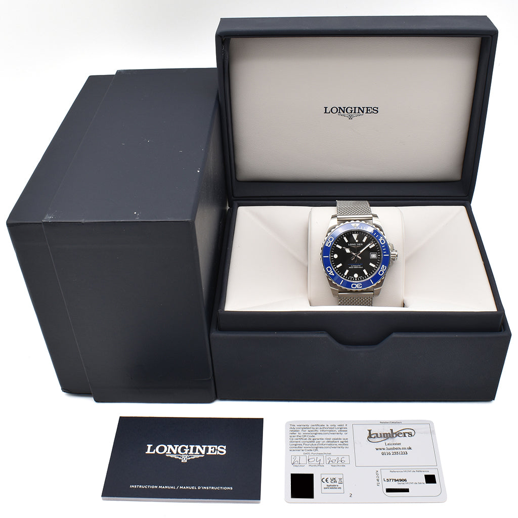 Longines Hydroconquest 39mm Blue Ceramic Bezel L37794906 2026 Box & Papers