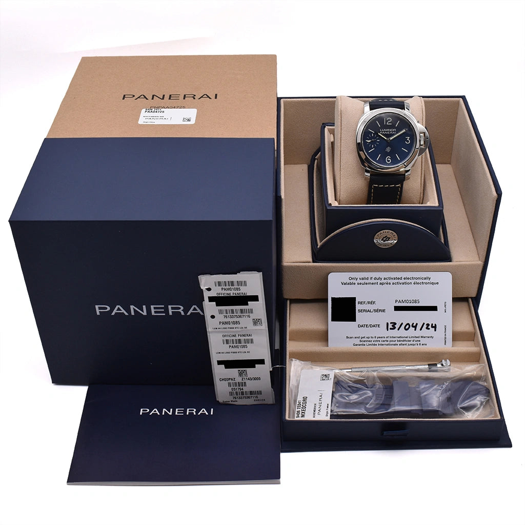 Panerai Luminor 44mm Blu Mare PAM01085 2024 Box & Papers – Pre-owned Watch | Wiseman's Watches