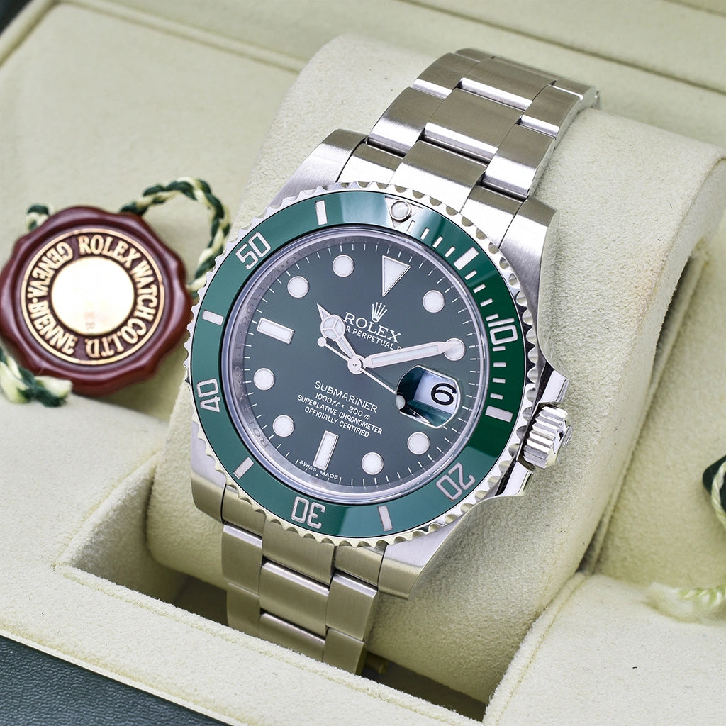 Rolex Submariner 40mm Box & Papers G Serial 116610LV Hulk 2010 Box & Papers, Serial no. G006776 – Pre-owned Watch | Wiseman's Watches