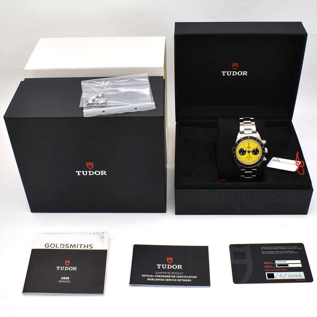 Tudor Black Bay Chrono 39 "Bumblebee" brand new unworn 2026 box & papers, Model no. 79310N, Serial no. 67C5209 – Pre-owned Watch | Wiseman's Watches