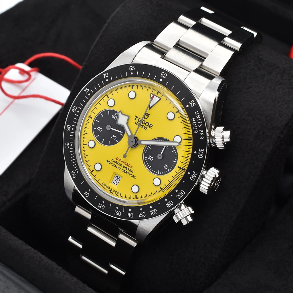 Tudor Black Bay Chrono 39 "Bumblebee" brand new unworn 2026 box & papers, Model no. 79310N, Serial no. 67C5209 – Pre-owned Watch | Wiseman's Watches