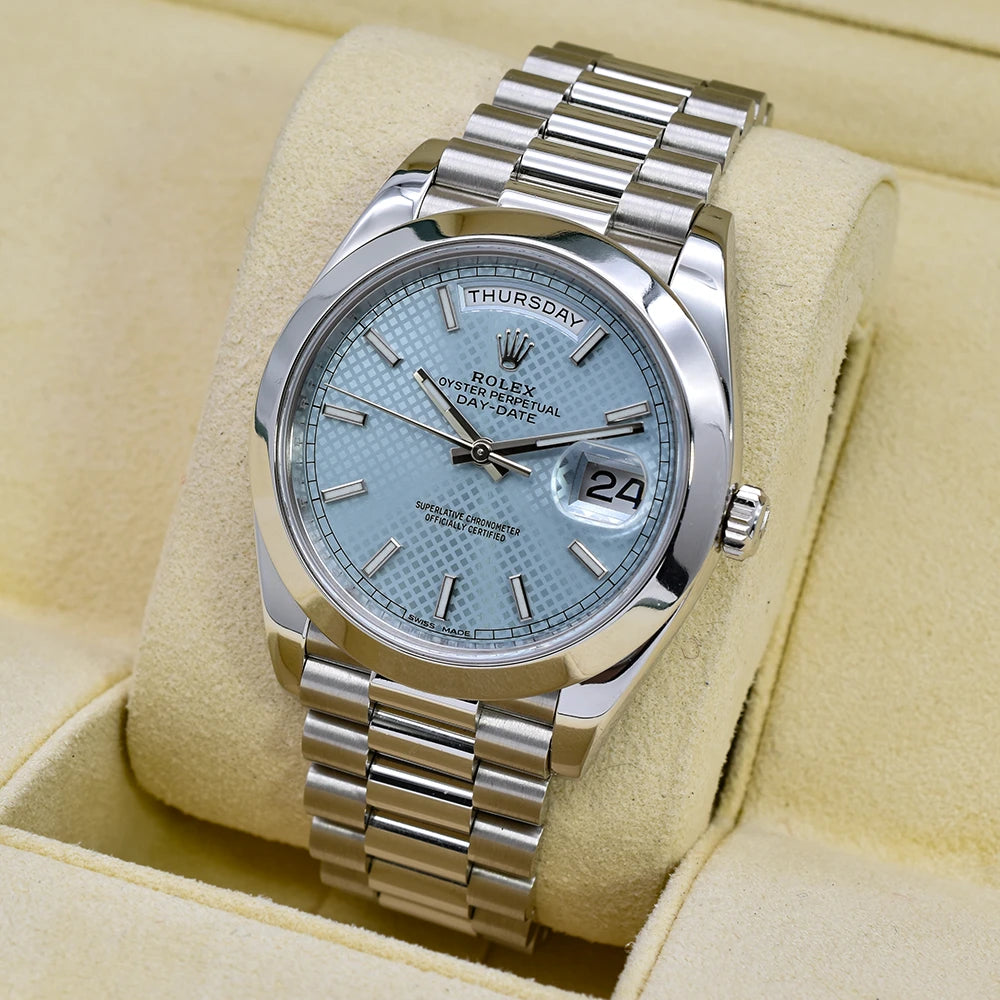 Rolex Day-Date 40 Ice Blue Diagonal Motif Fully Serviced 228206-0004 2015