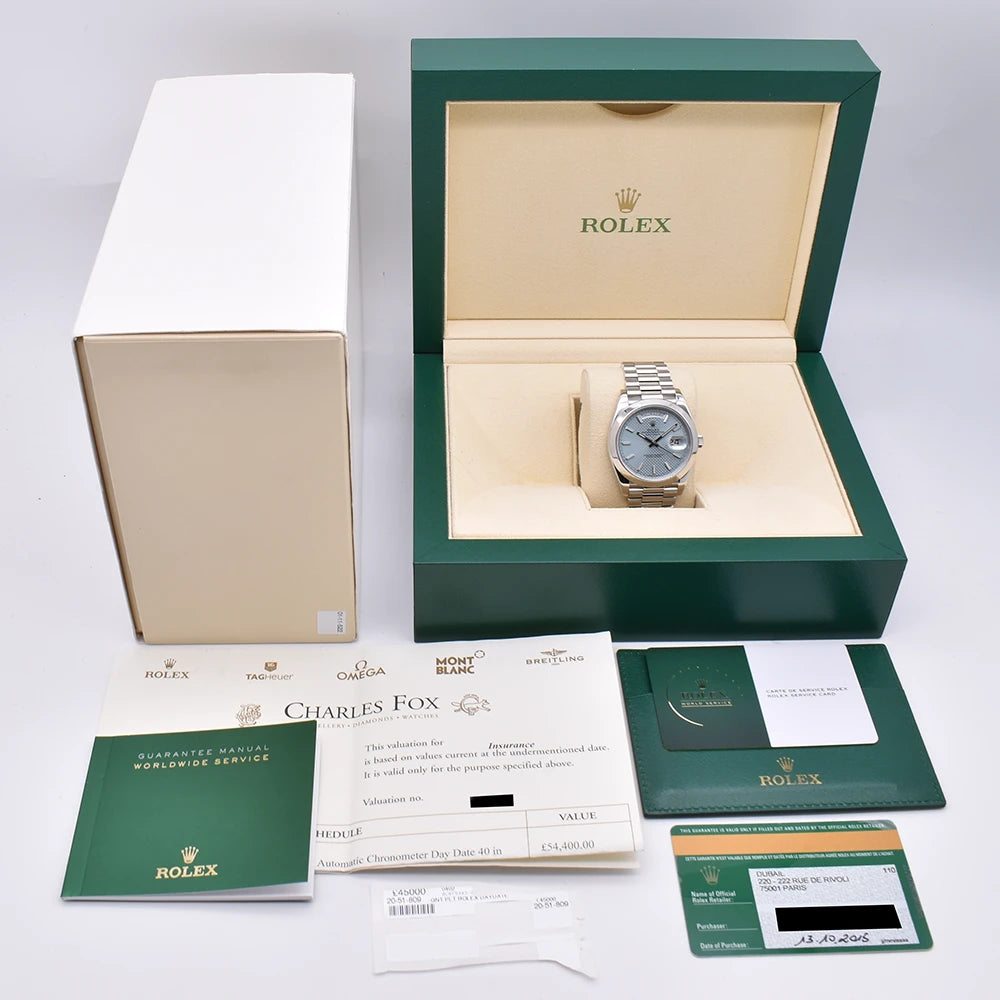 Rolex Day-Date 40 Ice Blue Diagonal Motif Fully Serviced 228206-0004 2015